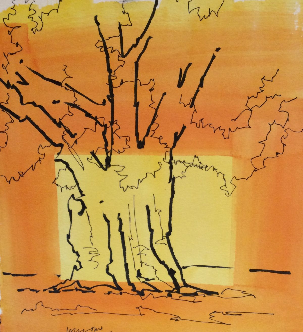 Tree on Yellow and Orange